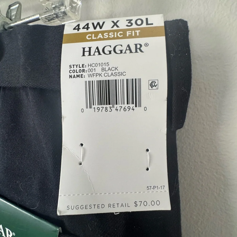 Haggar Khaki Performance Pants Mens 44x30 Navy Classic Fit Flat Front NEW